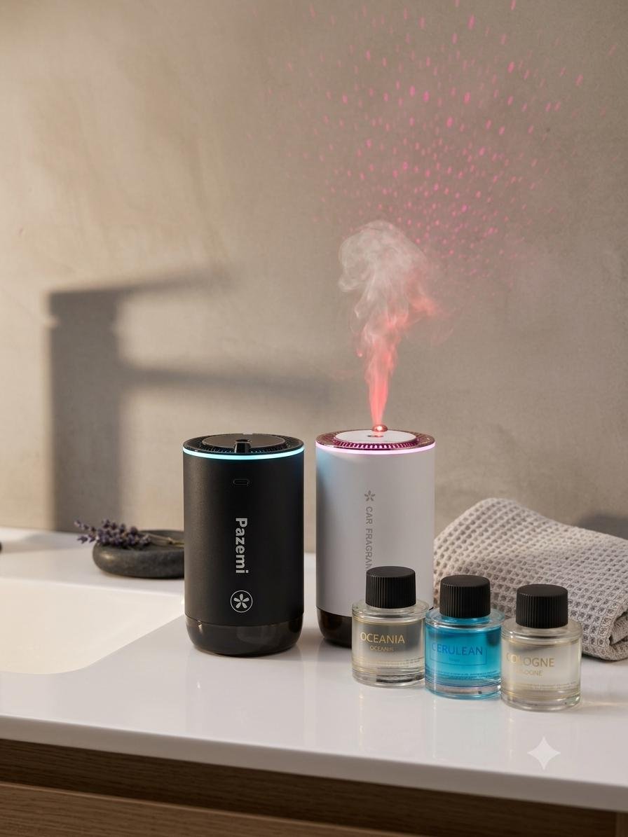 Aromatizador Difusor inteligente, ambientador de coche con luz ambiental.